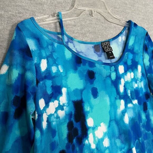 Clara Sun Woo Artsy Swing Tunic Womens XS Shades of Blue Asymmetric Cut Out Top - Picture 4 of 10